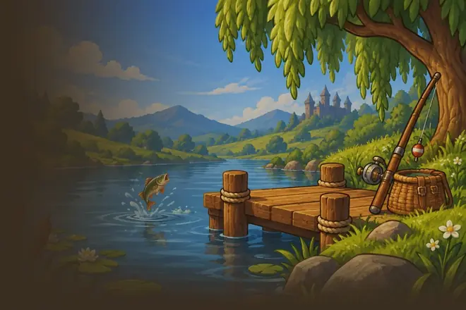 A painted lakeside fishing spot